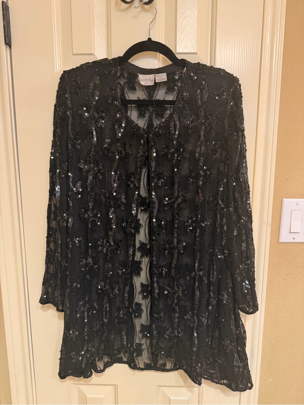 Embellished Black Sheer Evening Jacket by Judith Ann